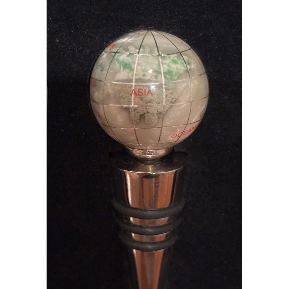 Vintage Gemstone Globe Wine Bottle Stoppers Set of 3 with Wood Gift Box